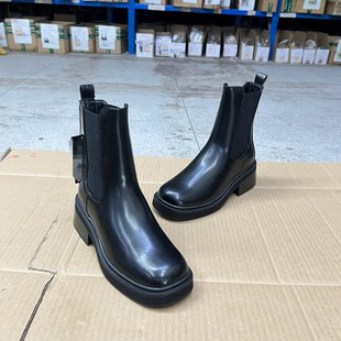 方头纯色厚底粗跟套筒时装 新款 短靴 Shoes外贸原单女靴时尚 Lady