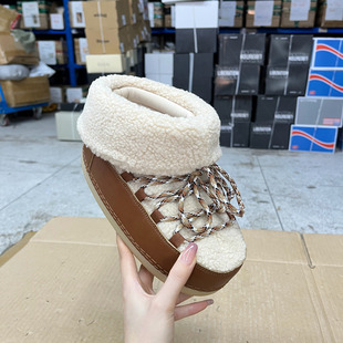 外贸原单女靴时尚 百搭休闲圆头拼色系带内增高折叠短靴雪地靴 新款