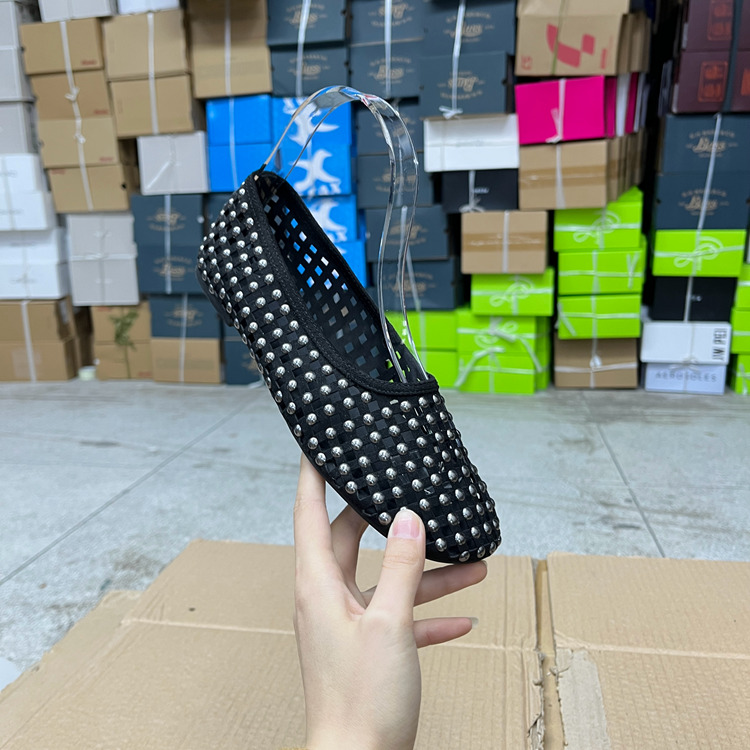 圆头铆钉网眼时尚透气芭蕾单鞋