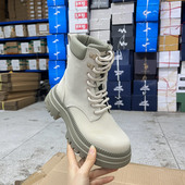 圆头系带厚底粗跟时装 Lady Shoes外贸原单女靴微瑕时尚 短靴马丁靴