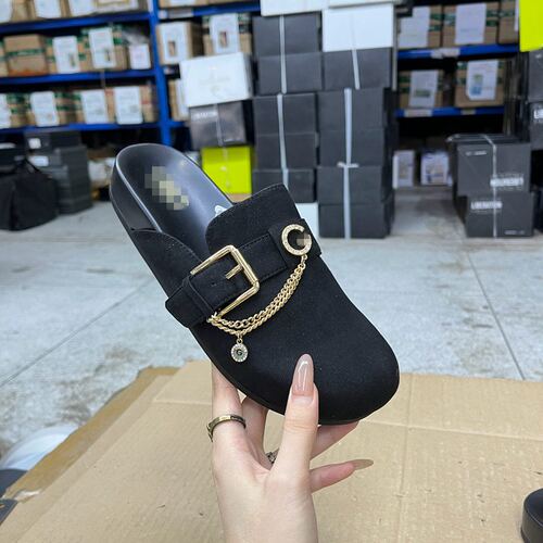 圆头皮带扣金属链条包头博肯半拖