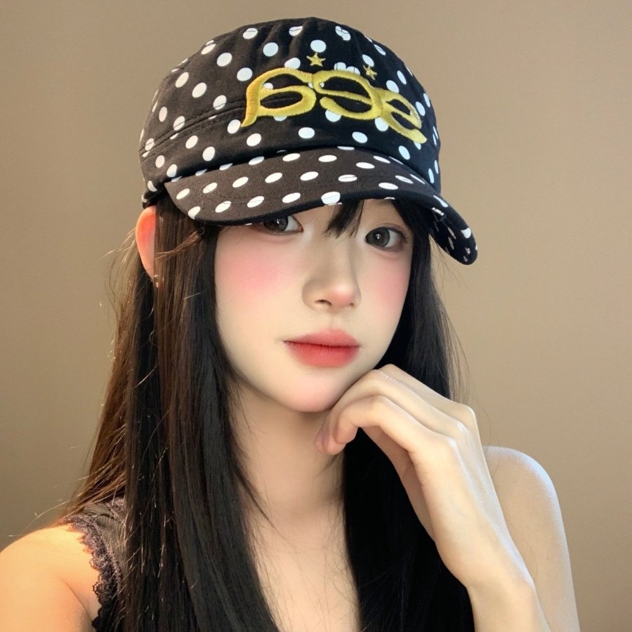 黑色复古字母刺绣波点鸭舌帽女宽檐棒球帽子大头围显脸小平顶帽男,服饰配件/皮带/帽子/围巾,帽子,淘宝优惠券,粉丝福利购,淘宝优惠卷