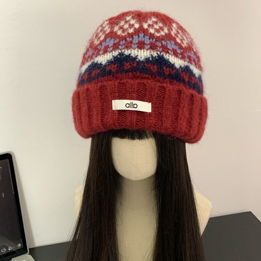 新年红费尔岛毛线帽冬季帽子包头秋冬针织帽加绒冷帽子男女同款