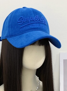 大帽先生！蓝色复古字母刺绣棒球帽女显脸小百搭遮阳防晒鸭舌帽子