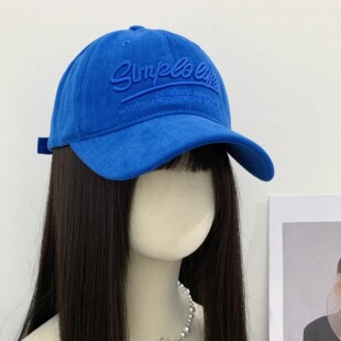 大帽先生！蓝色复古字母刺绣棒球帽女显脸小百搭遮阳防晒鸭舌帽子