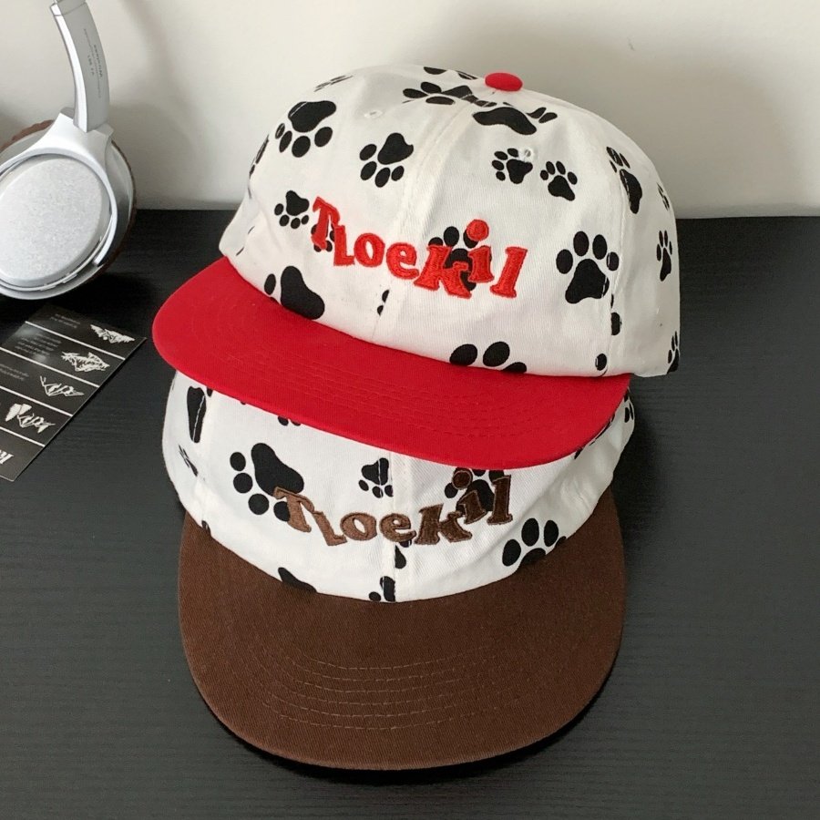 红色撞色卡通小狗脚印棒球帽女生大头围宽帽檐大脸显脸小鸭舌帽子,服饰配件/皮带/帽子/围巾,帽子,淘宝优惠券,粉丝福利购,淘宝优惠卷