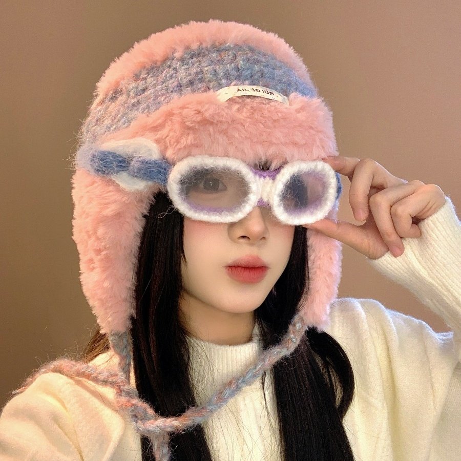 檀健次同款粉色眼镜护耳飞行帽女秋冬可爱保暖毛绒针织帽子雷锋帽,服饰配件/皮带/帽子/围巾,帽子,淘宝优惠券,粉丝福利购,淘宝优惠卷