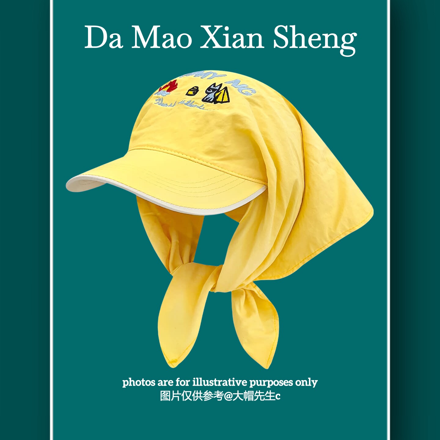 卡通刺绣头巾帽子女美式嘻哈小众黄色鸭舌帽显脸小街头时髦棒球帽