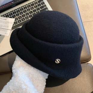 黑色千金风高级感卷边礼帽女秋冬季显脸小气质盆帽大头围渔夫帽子