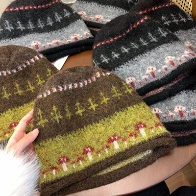 费尔岛卷边堆堆帽女秋冬2025新款