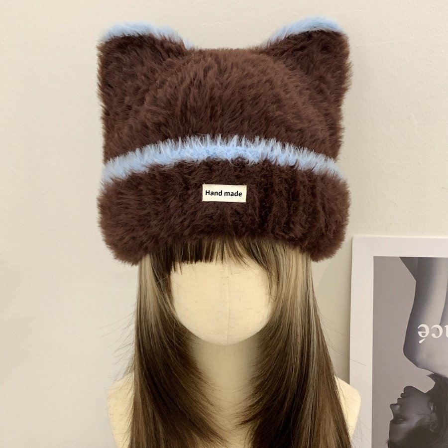 可爱猫耳朵毛绒针织毛线帽子女冬季日系保暖护耳百搭显脸小套头帽,服饰配件/皮带/帽子/围巾,帽子,淘宝优惠券,粉丝福利购,淘宝优惠卷