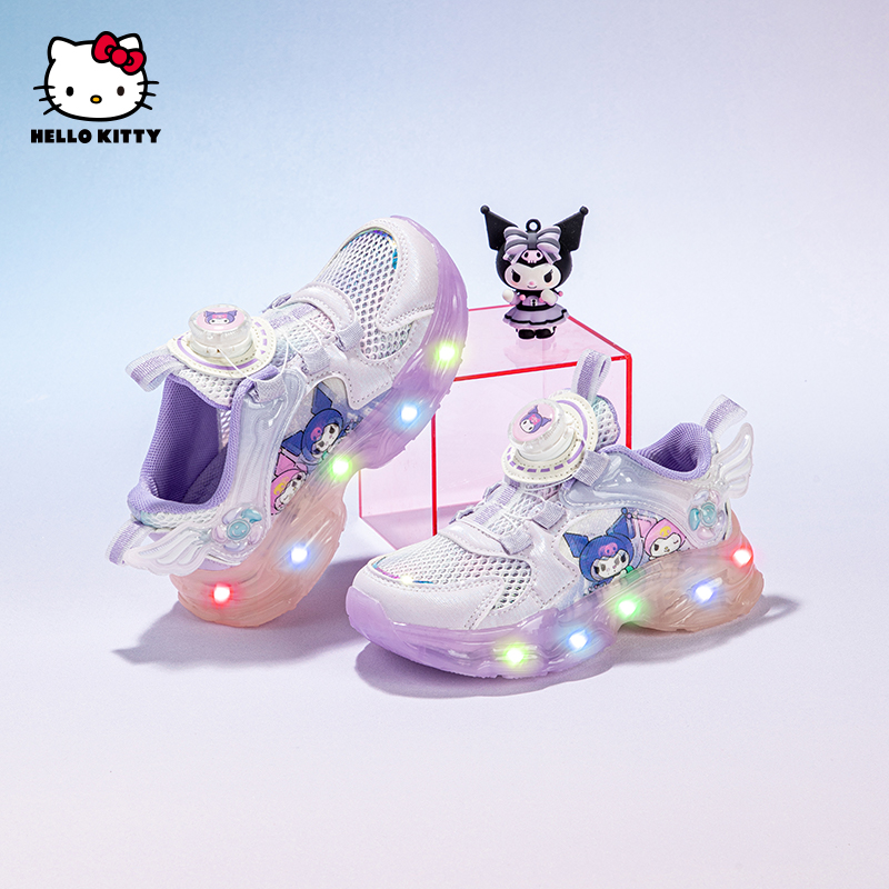凯蒂猫库洛米女童鞋2025新款夏季儿童运动鞋女孩发光鞋女孩网面鞋