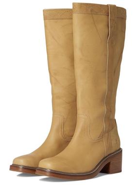 代购FRYE女士骑马靴透气软底防滑舒适圆头方头套脚式宽筒