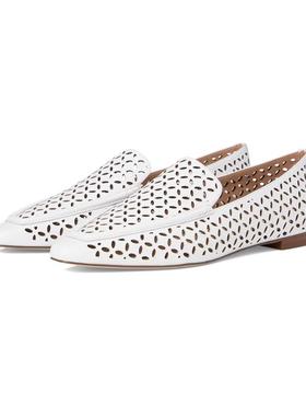 代购Cole Haan女士乐福鞋透气轻便舒适防滑白色尖头镂空设计低帮