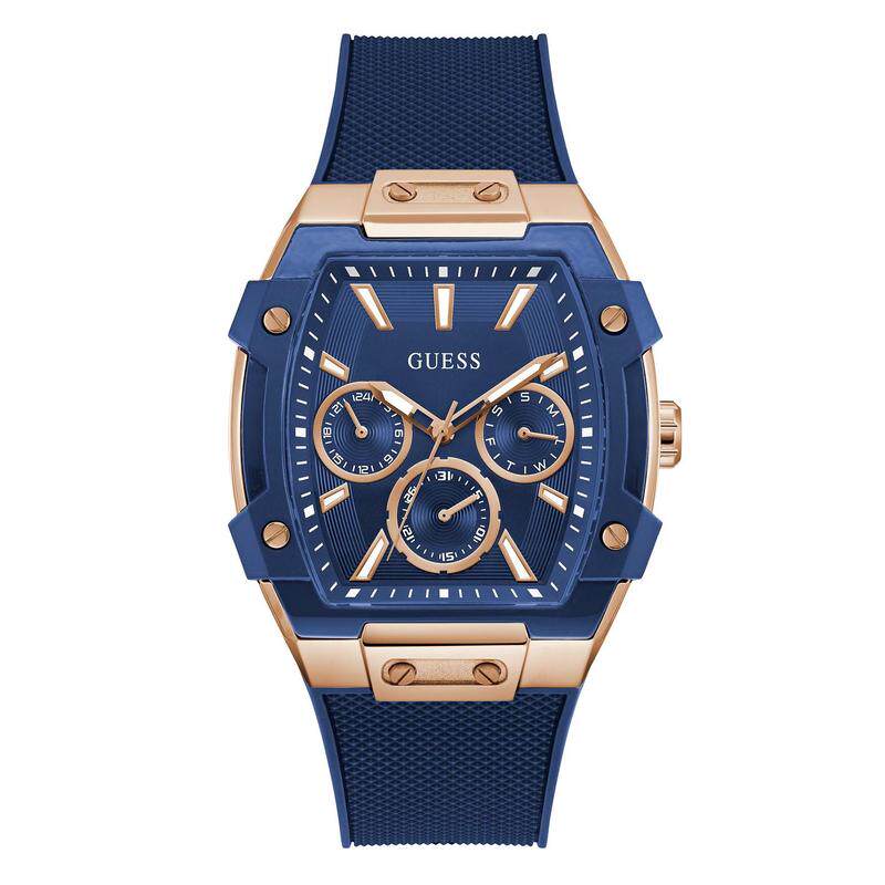 代购GUESS女士腕表计时多功能夜光日期蓝色钢带硅胶防水商务运动