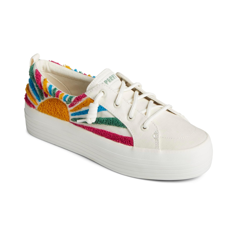 代购SPERRY女士帆布鞋透气吸汗轻便缓震圆头系带厚底织物鞋面