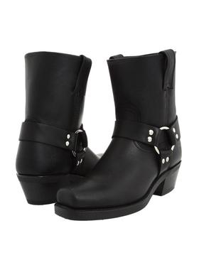 代购FRYE女士马丁靴透气吸汗软底轻便黑色圆头粗跟搭扣设计