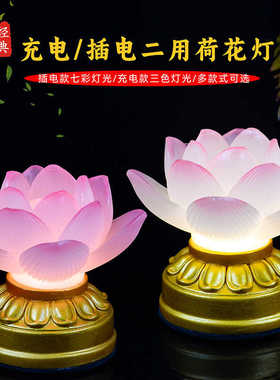 佛堂莲花灯led佛供灯家用充电荷花灯观音长明灯充插两用佛龛灯