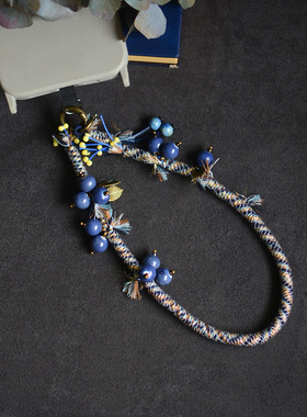 景德镇陶瓷蓝莓手工编织手机挂链