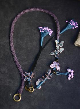 蓝蝴蝶中古风挂腕手机链