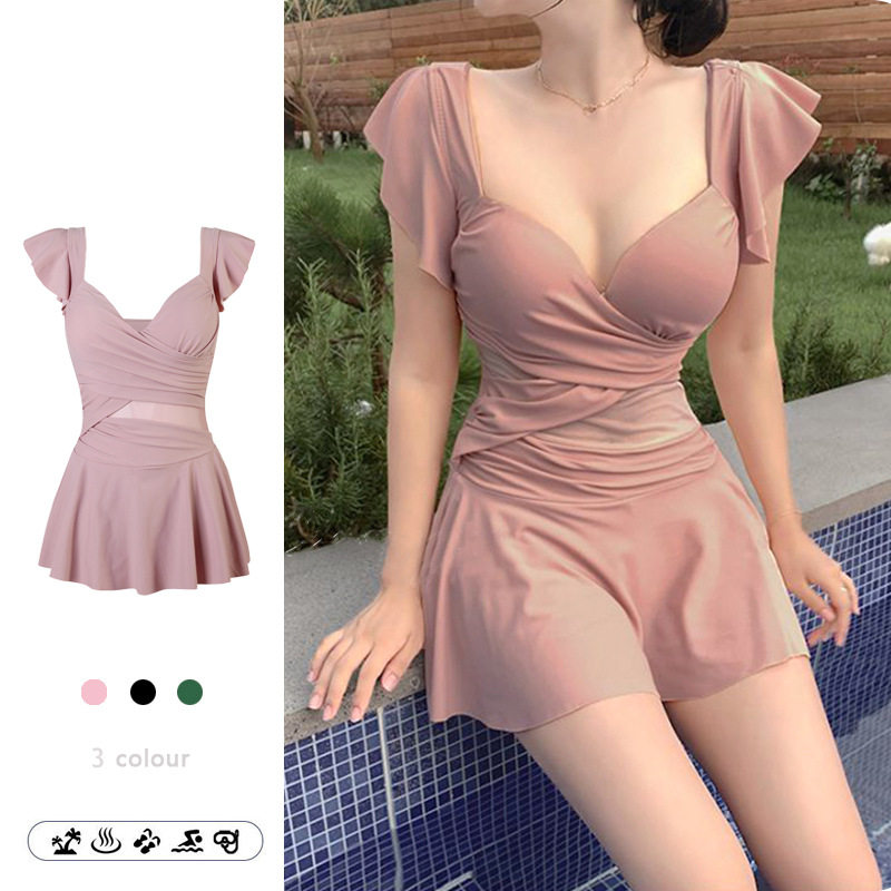 大码泳衣女连体遮肚显瘦带钢圈大胸聚拢洋气超仙温泉保守度假