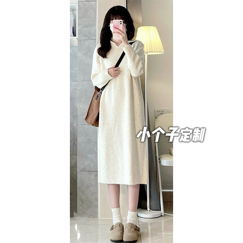 145小矮个子慵懒风长版毛衣女秋冬xs内搭打底长袖连帽针织洋装