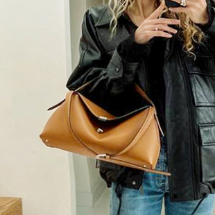 ins博主savi同款 小众Toteme欧美T形锁慵懒风通勤大容量单肩托特包