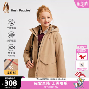 暇步士童装 中大童休闲儿童连帽加绒外套 女童三防厚风衣25秋冬新品