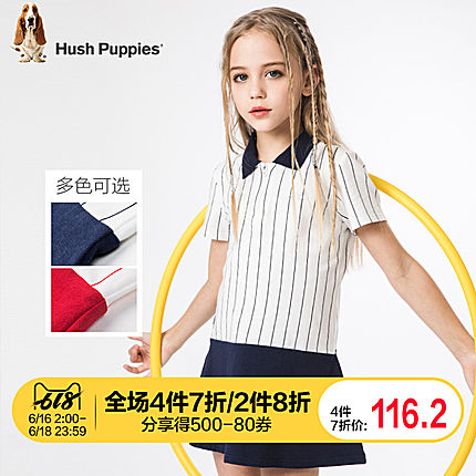 Hush Puppies 暇步士 19年夏季新款 中大女童清新条纹连衣裙 天猫优惠券折后￥106包邮（￥166-60）105~170码2色可选