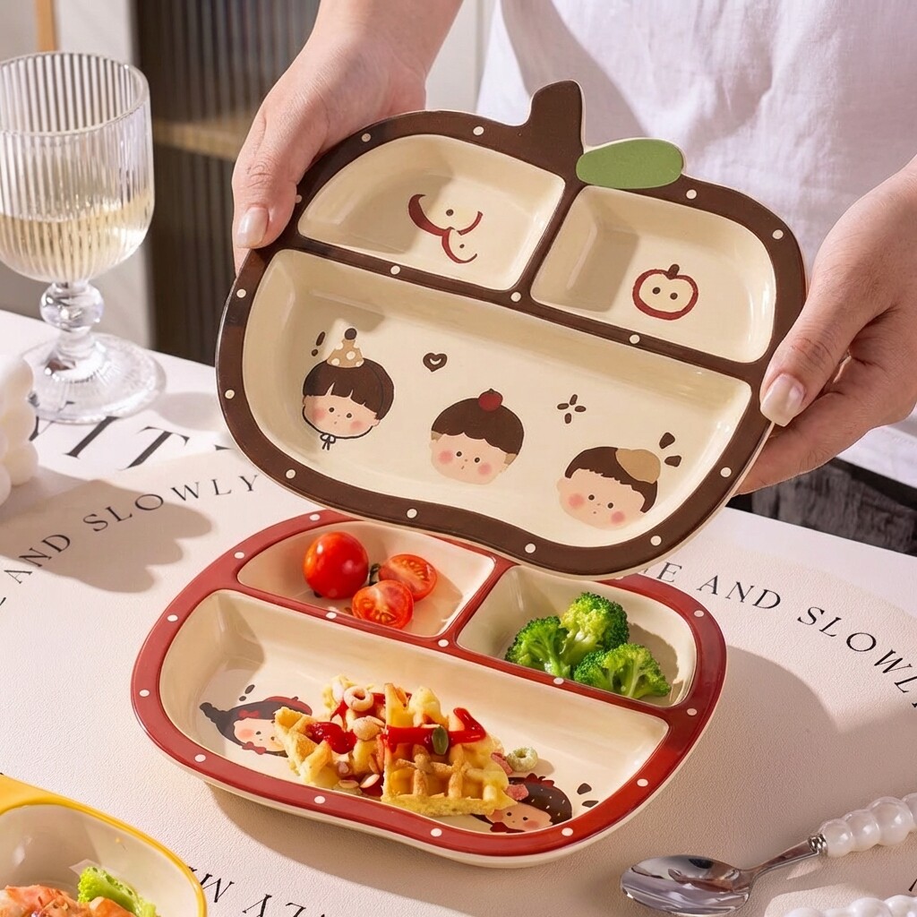 儿童分格餐盘男孩女孩吃饭专用2026新款家庭食品级陶瓷三格分餐盘