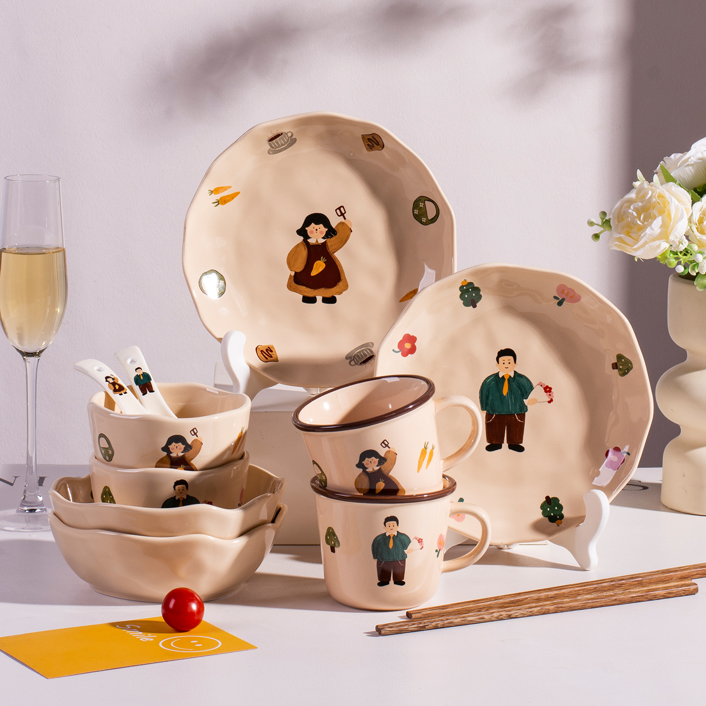 碗碟套装家用2人情侣可爱