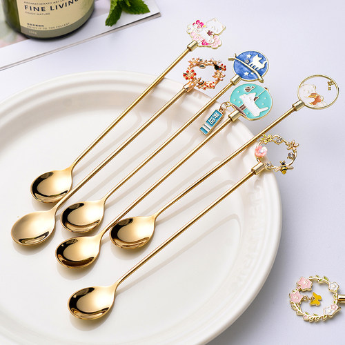 高颜值精致不锈钢长柄勺子