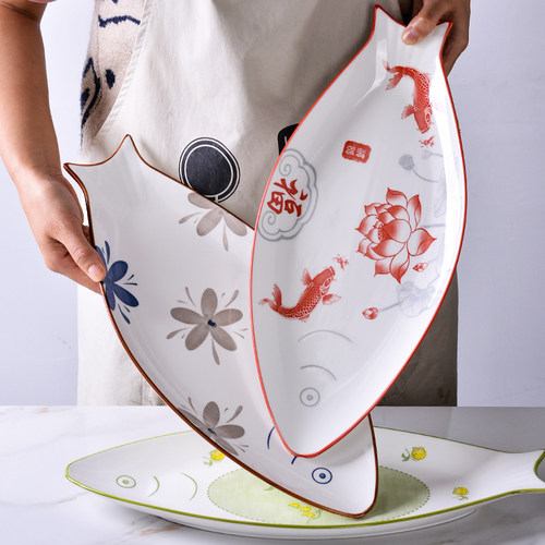 家用大号陶瓷鱼盘创意蒸鱼盘