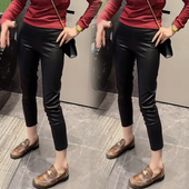 打底仿羊皮九分裤 欧货新款 显瘦铅笔裤 弹力时尚 PU皮裤 女松紧腰修身