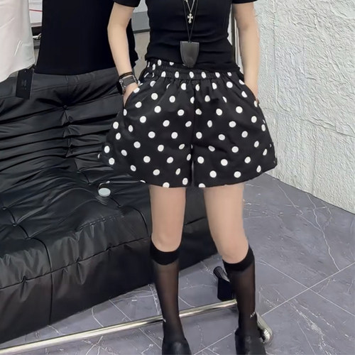 波点短裤女休闲裤阔腿三分裤