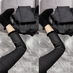 毛毛裤脚加绒涂层裤子女弹力显瘦微喇叭裤子时尚百搭欧货九分裤