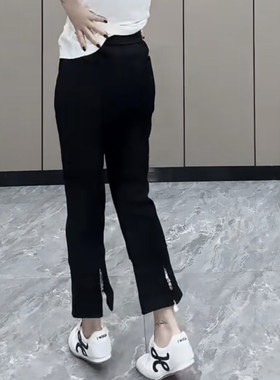 后拉链装饰微喇叭裤女九分烟管裤