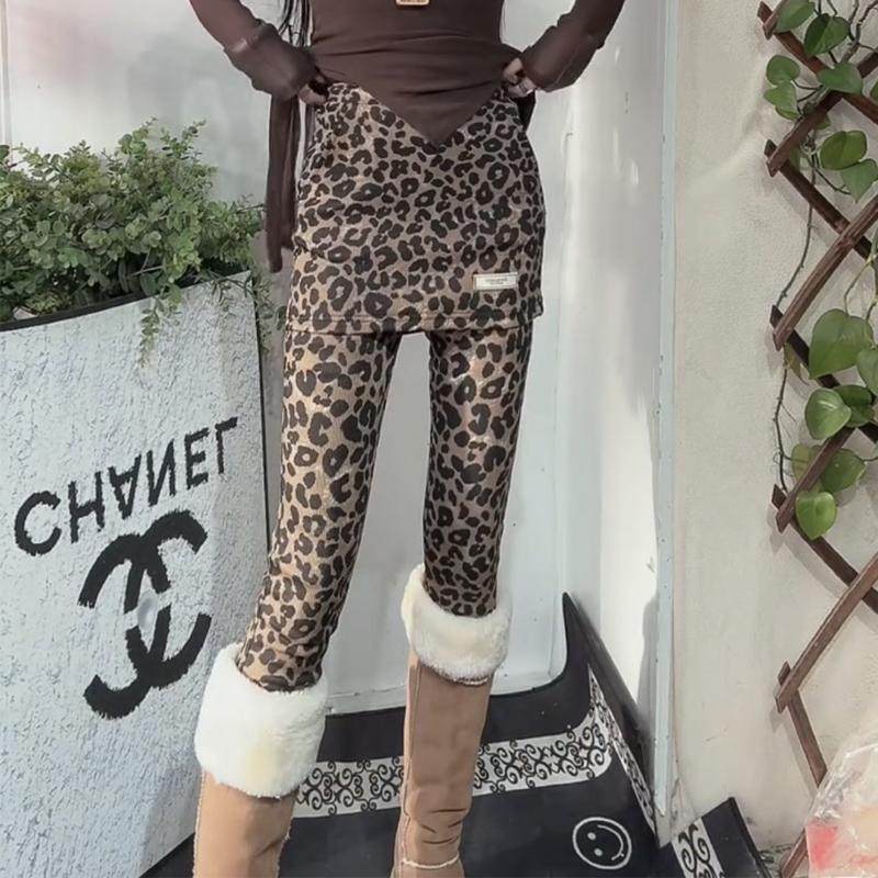 欧货丝绒豹纹围裙裤女秋冬新时尚弹力美式复古假两件九分小脚裤子,女装/女士精品,休闲裤,淘宝优惠券,粉丝福利购,淘宝优惠卷