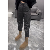 九分哈伦裤 欧货2024年秋冬新款 显瘦弯刀裤 宽松休闲裤 PU皮裤 女时尚