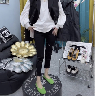 潮 欧货拉链打底裤 女弹力显瘦修身 小个子面膜裤 松紧腰侧拉链小黑裤