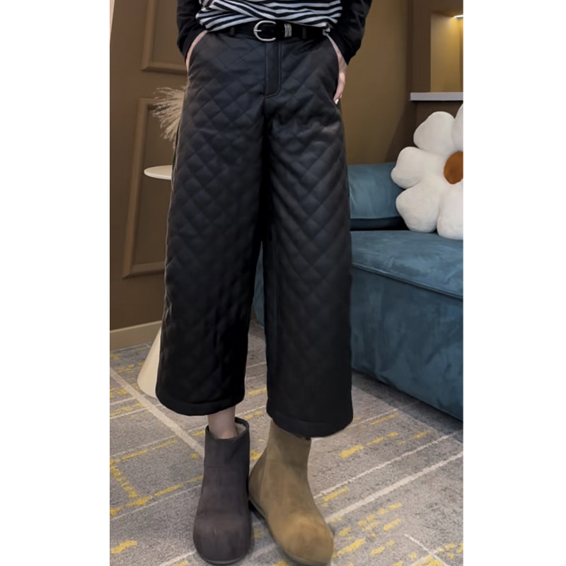 欧货秋冬菱格纹PU皮阔腿裤女通勤简约风宽松显瘦百搭九分直筒裤子,女装/女士精品,休闲裤,淘宝优惠券,粉丝福利购,淘宝优惠卷