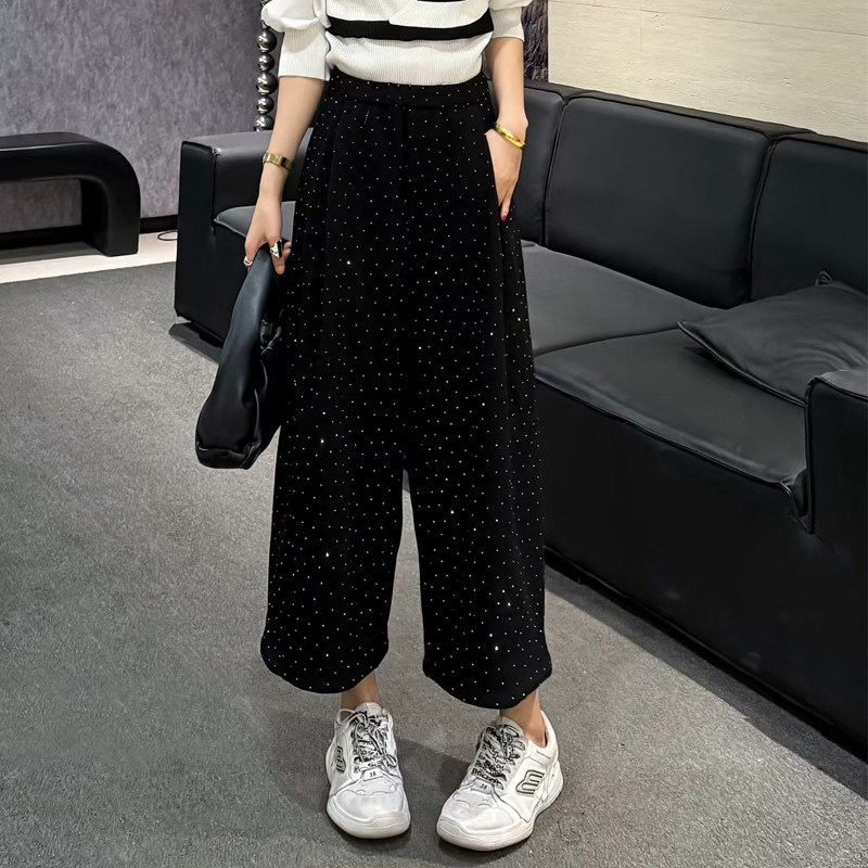 欧货春季新款闪星亮片阔腿裤女松紧腰宽松显瘦九分裤百搭休闲裤子,女装/女士精品,休闲裤,淘宝优惠券,粉丝福利购,淘宝优惠卷