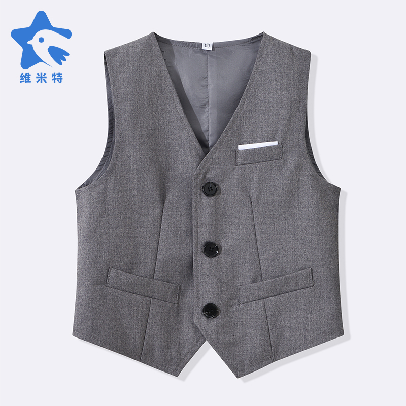 儿童西装马甲灰色钢琴节表演出服