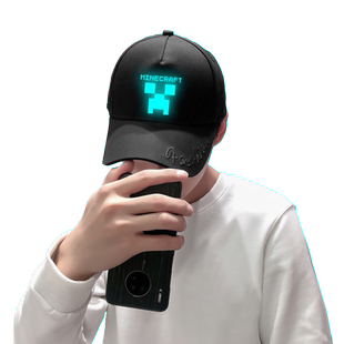 我的世界苦力怕游戏周边反光绿夜光蓝夜光鸭舌帽子男女遮阳棒球帽