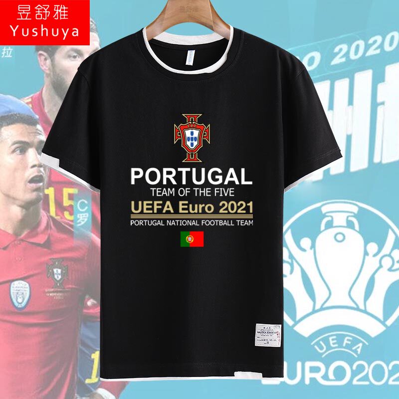法国西班牙比利时荷兰意大利欧洲杯足球迷服拼接短袖t恤衫男半袖