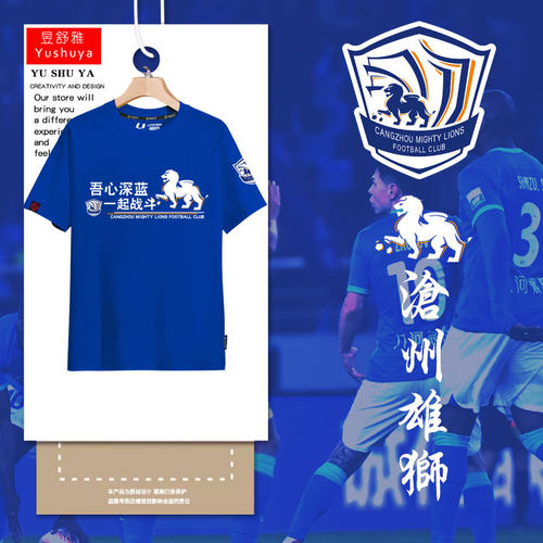 2024赛季沧州雄狮队服足球迷服球衣服短袖t恤衫男女200克纯棉半袖 - 封面