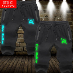 子7分休闲裤 男短裤 Walker艾伦沃克DJ电音Faded反夜光七分裤 Alan
