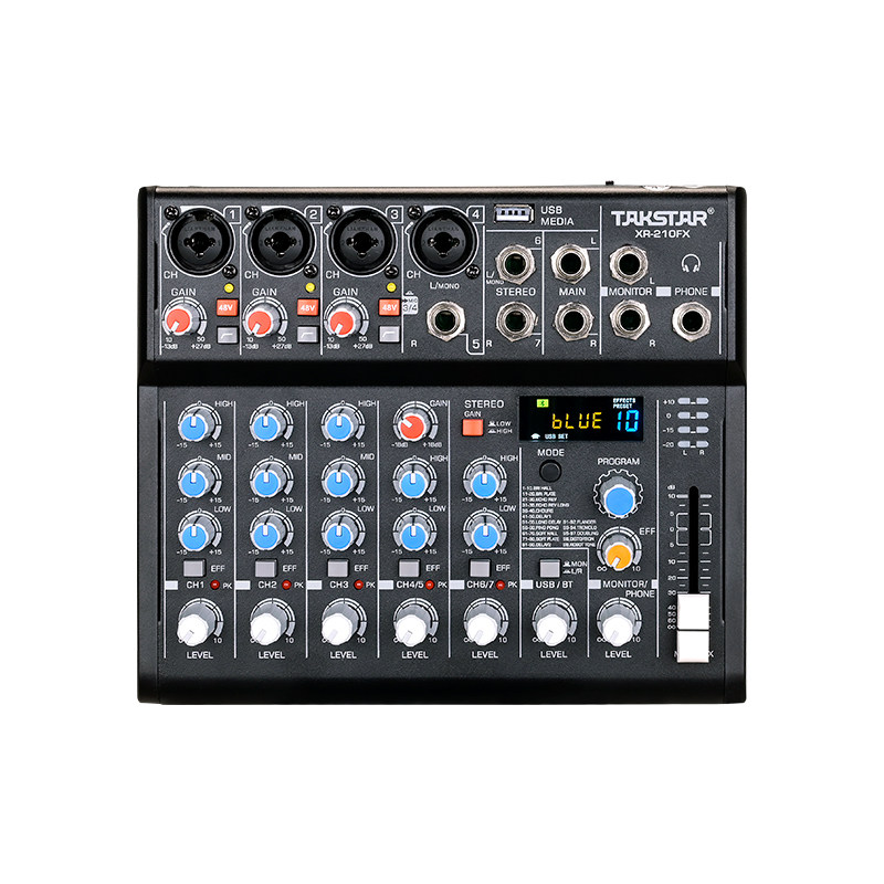 Takstar/得胜 XR-210FX模拟调音台48V幻象供电OTG直连无线效果器