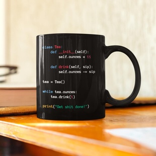 Python_Tea_Mug_Class_Coding_Black****员茶杯礼物马克杯咖啡杯