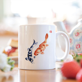 锦鲤水杯鲤鱼马克杯茶杯陶瓷家用杯子早餐杯情侣杯咖啡杯生日礼品